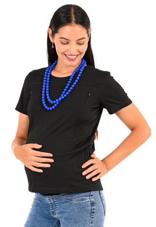 Polera Mia Negro Maternal y Lactancia Cierres Manga Corta