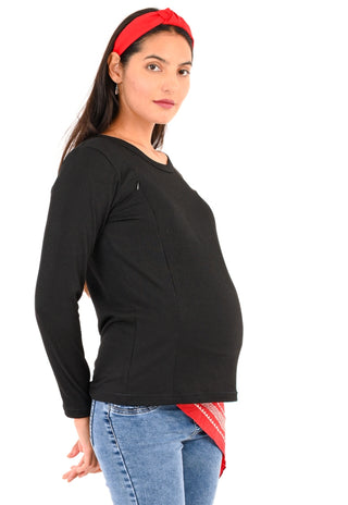 Polera Mia Negro Maternal y Lactancia Cierres Manga Larga