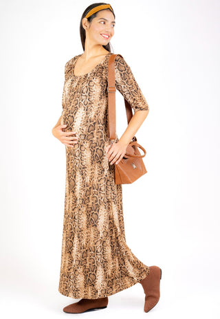 Vestido Carla Reptil Maternal y Lactancia Escote Elasticado