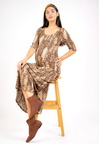 Vestido Carla Reptil Maternal y Lactancia Escote Elasticado