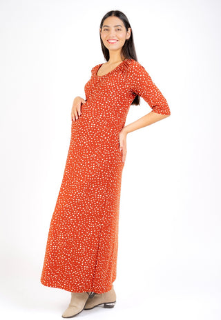 Vestido Carla Terracota Maternal y Lactancia Escote Elasticado