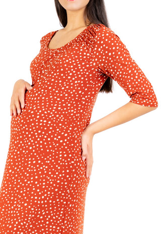 Vestido Carla Terracota Maternal y Lactancia Escote Elasticado