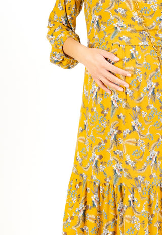 Vestido Juana Mostaza Maternal y Lactancia Apertura Upper Cross