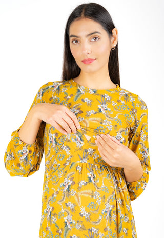 Vestido Juana Mostaza Maternal y Lactancia Apertura Upper Cross