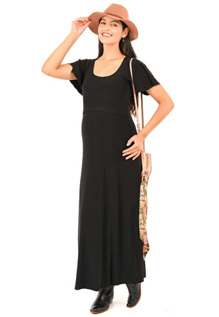 Vestido Trini Negro Maternal y Lactancia Manga Vuelo