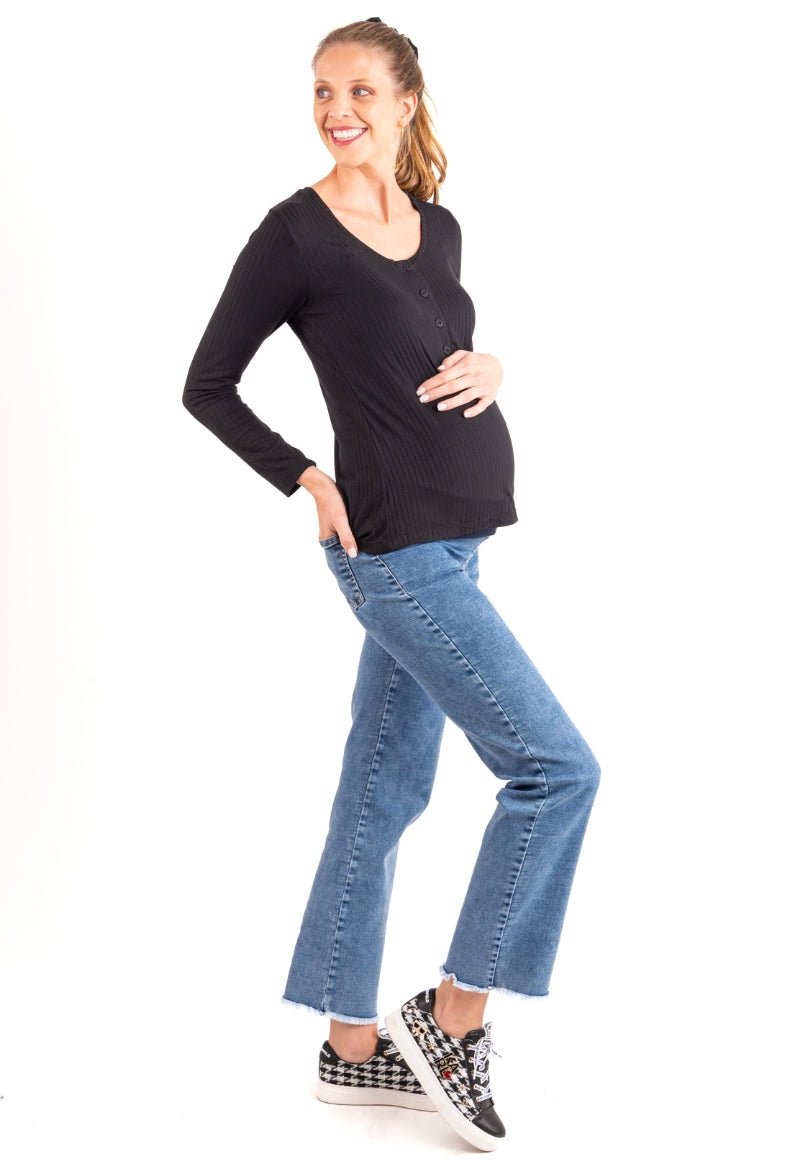 Doblar Pantalones Abajo Jeans Maternal Recto Azul