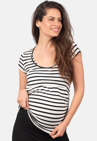 Polera Maternal y Lactancia Carmen Listada Negro - Madremia