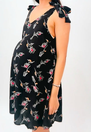 Vestido Simona Negro Maternal y Lactancia Lazos - Madremia