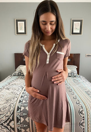 Camisa de Dormir Maternal y Lactancia Adriana Taupe