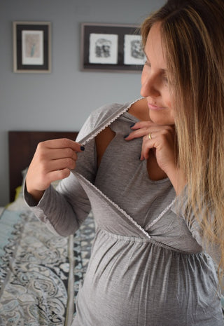 Pijama Maternal y Lactancia Sol Gris blonda blanca