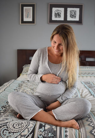 Pijama Maternal y Lactancia Sol Gris blonda blanca