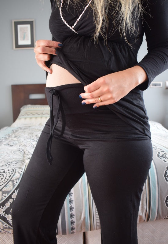Pijama Maternal y Lactancia Sol Negro blonda rosa