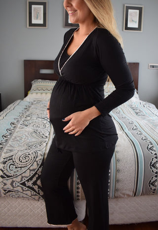 Pijama Maternal y Lactancia Sol Negro blonda rosa