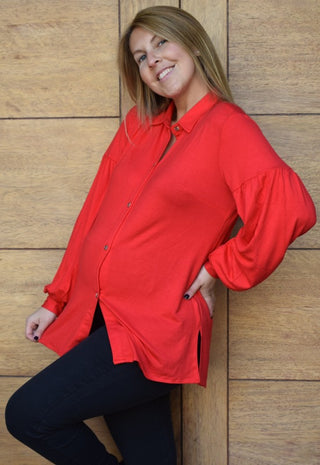 Polera camisera Maternal y Lactancia Dani Rojo
