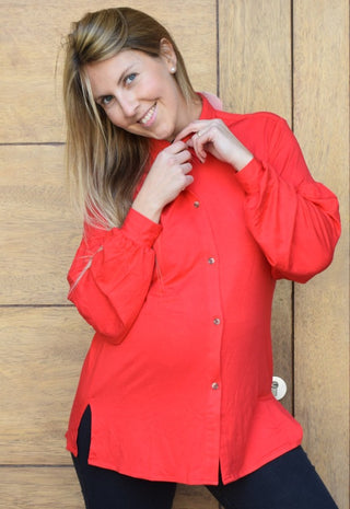 Polera camisera Maternal y Lactancia Dani Rojo