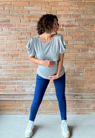 Polera Maternal y Lactancia Florencia Gris Manga Corta