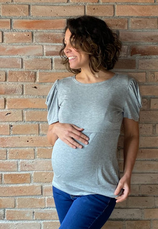 Polera Maternal y Lactancia Florencia Gris Manga Corta