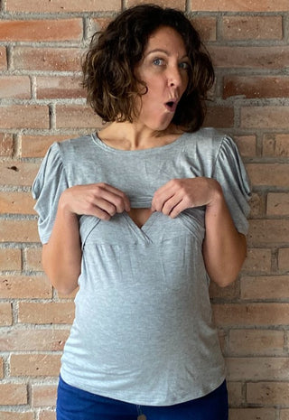 Polera Maternal y Lactancia Florencia Gris Manga Corta