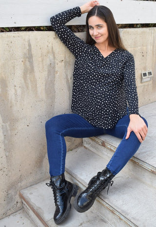 Polera Maternal y Lactancia Mia Estampado Negro